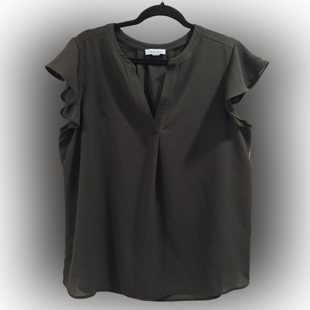 Calvin Klein Black, Short Sleeve, V Neck Blouse  - XL